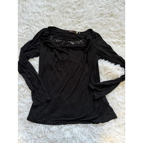 Area Women’s Sz. M Black Sequin Cowl Top. Soft, Delicate Pretty - Picture 1 of 11